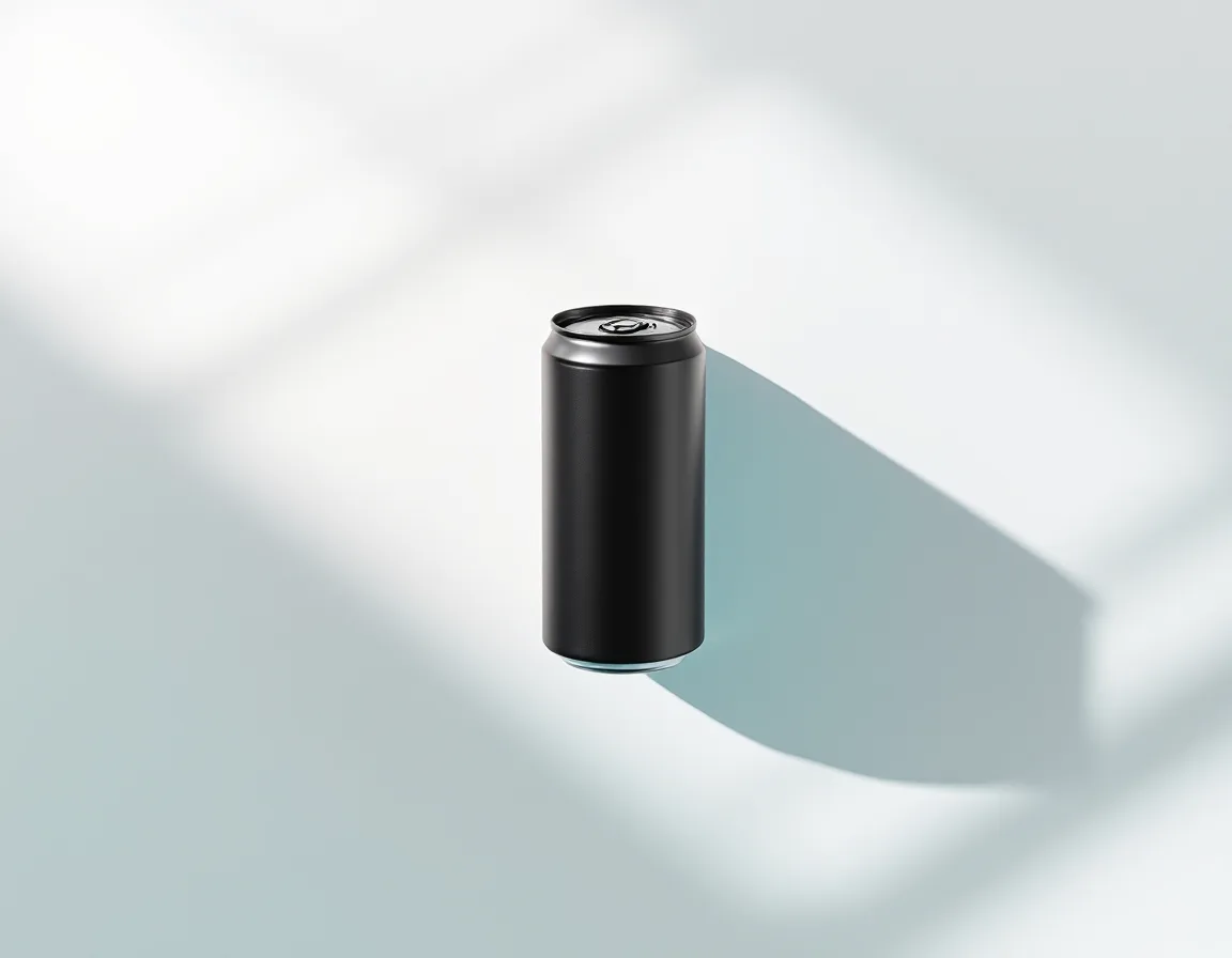 Single cold brew can on a white background, shot from directly above